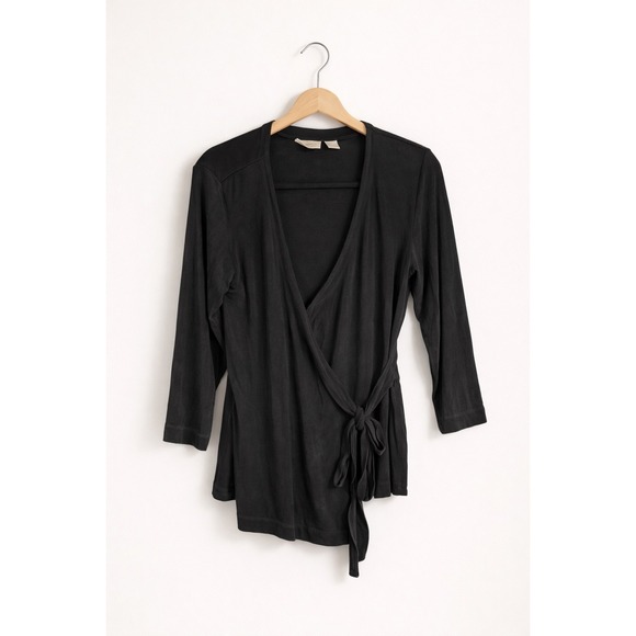 Chico's Travelers Tops - Chicos Travelers Size 1 Medium  Black Wrap Top Side Tie 3/4 Sleeve‎ Capsule